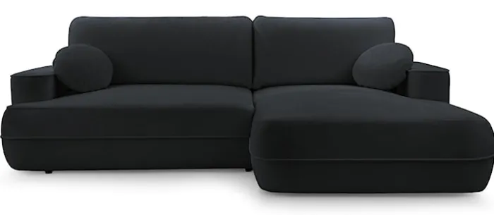 Narożnik z funkcją spania Fuerro L-kształtny prawostronny z pojemnikiem czarny plecionka hydrofobowy