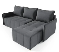 Narożnik z funkcją spania Grenada L-kształtny z pojemnikiem grafitowy plecionka prawostronny