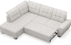 Narożnik z funkcją spania Jamaal L-kształtny lewostronny z pojemnikiem kremowy plecionka