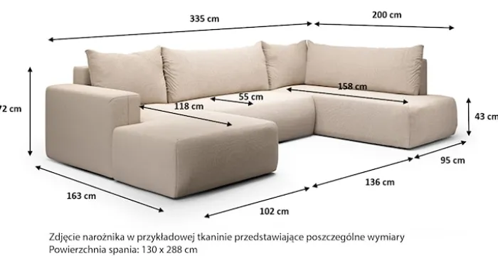 Narożnik z funkcją spania Lummi U-kształtny z pojemnikiem granatowy szenil hydrofobowy lewostronny