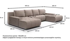 Narożnik z funkcją spania Magliano U-kształtny ciemnobrązowy sztruks