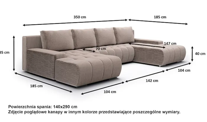 Narożnik z funkcją spania Magliano U-kształtny niebieskoszary sztruks