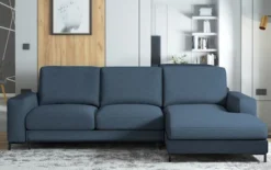 Narożnik z funkcją spania Mokpeo L-kształtny z dwoma pojemnikami na czarnych nóżkach granatowy plecionka łatwoczyszcząca prawostronny