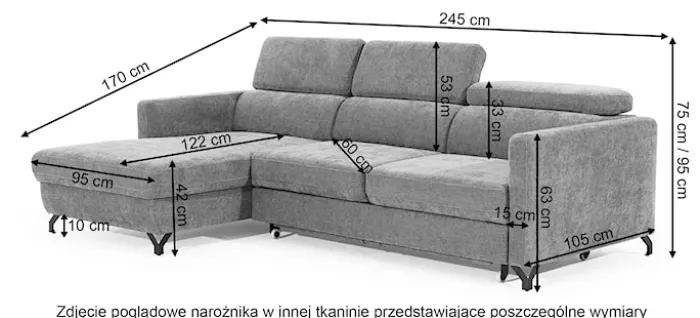 Narożnik z funkcją spania Monarda L-kształtny z pojemnikiem i regulowanymi zagłówkami beżowy w tkaninie łatwoczyszczącej lewostronny