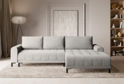 Narożnik z funkcją spania Motilla L-kształtny prawostronny z pojemnikiem szarobeżowy welur hydrofobowy