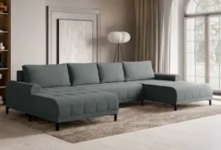 Narożnik z funkcją spania Motilla U-kształtny uniwersalny z pojemnikiem jasnoszary welur hydrofobowy