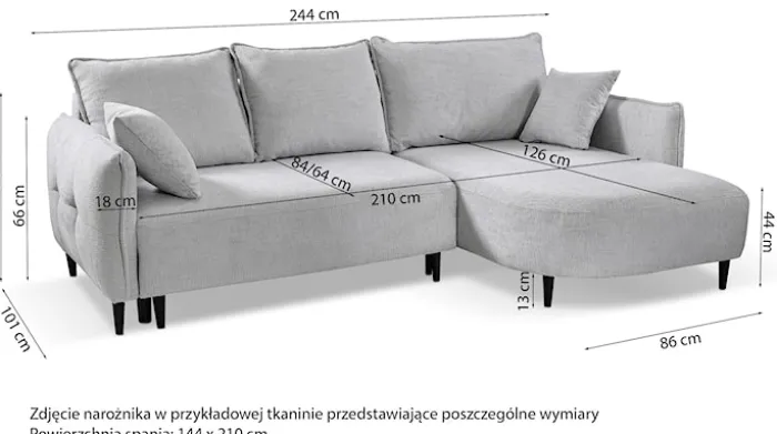 Narożnik z funkcją spania Oblivio mini L-kształtny prawostronny z pojemnikiem beżowy plecionka