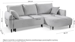 Narożnik z funkcją spania Oblivio mini L-kształtny lewostronny z pojemnikiem jasnoszary plecionka