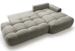 Narożnik z funkcją spania Ombo L-kształtny z pojemnikiem szarobrązowy welur hydrofobowy prawostronny