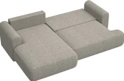 Narożnik z funkcją spania Ovo L-kształtny ciemnobeżowa plecionka lewostronny