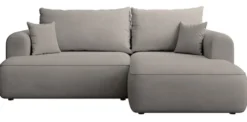 Narożnik z funkcją spania Ovo mini L-kształtny prawostronny z pojemnikiem szarobeżowy szenil łatwoczyszczący