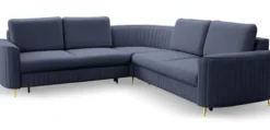 Narożnik z funkcją spania Pantano L-kształtny z pojemnikiem granatowy velvet łatwoczyszczący prawostronny