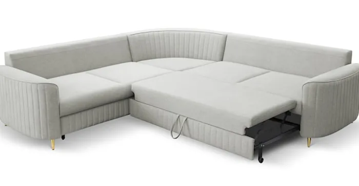 Narożnik z funkcją spania Pantano L-kształtny z pojemnikiem szary velvet łatwoczyszczący lewostronny
