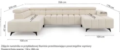 Narożnik z funkcją spania Ragussino U-kształtny z regulowanymi zagłówkami i dwoma pojemnikami zagłówkami beżowy szenil lewostronny