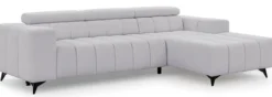 Narożnik z funkcją spania Ragussino L-kształtny z regulowanymi zagłówkami i pojemnikiem jasnoszary szenil prawostronny