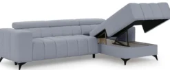 Narożnik z funkcją spania Ragussino L-kształtny z regulowanymi zagłówkami i pojemnikiem szary szenil prawostronny
