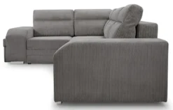 Narożnik z funkcją spania Umill L-kształtny z pojemnikami z barkiem i pufą ciemnoszary sztruks lewostronny