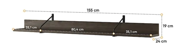 Półka wisząca Piemonte 155 cm Jesion portland/czarny