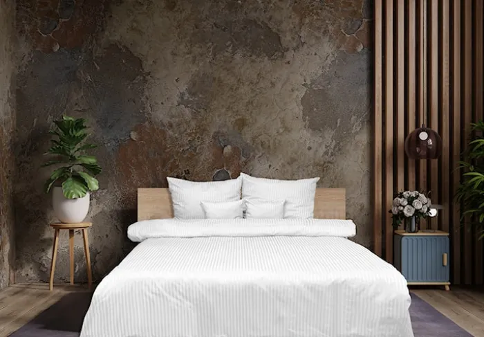 Pościel Damask w paski 200x160 cm z dwiema poszewkami na poduszkę 80x70 cm biała
