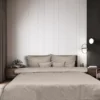 Pościel Damask w paski 200x160 cm z dwiema poszewkami na poduszkę 80x70 cm kaszmir