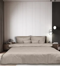 Pościel Damask w paski 200x160 cm z dwiema poszewkami na poduszkę 80x70 cm kaszmir