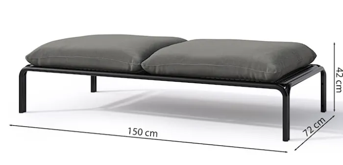 Pufa ogrodowa Worcully 150x72 cm w tkaninie hydrofobowej antracytowa/ czarny stelaż