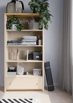 Regał do pokoju dziecięcego Story z szufladą 85 cm beż piaskowy/dąb vincenza bielona
