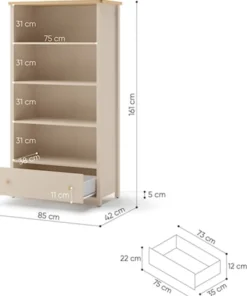 Regał do pokoju dziecięcego Story z szufladą 85 cm beż piaskowy/dąb vincenza bielona