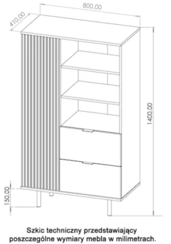 Regał Klazby 80 cm jednodrzwiowy z dwiema szufladami czarny mat lamele
