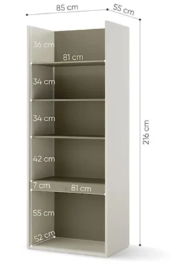 Regał młodzieżowy szeroki Woow z pięcioma półkami i oświetleniem 85 cm szampański/eukaliptus