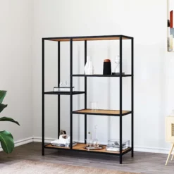 Regał otwarty Koneso 112 cm z pięcioma półkami dąb/czarny