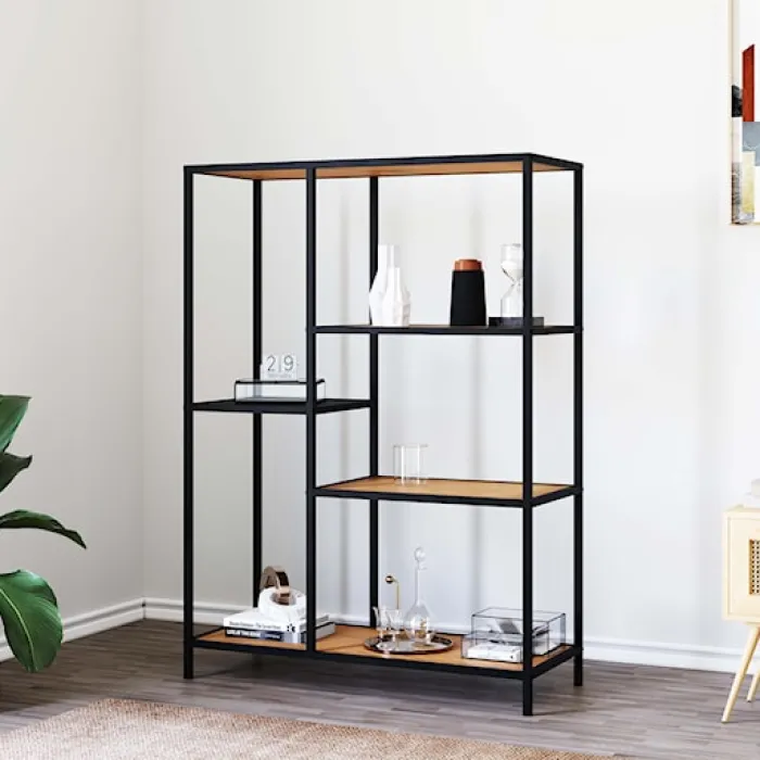 Regał otwarty Koneso 112 cm z pięcioma półkami dąb/czarny