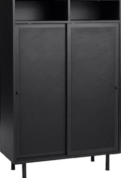 Regał Sonaves 140 cm metalowy z przesuwnymi drzwiami czarny