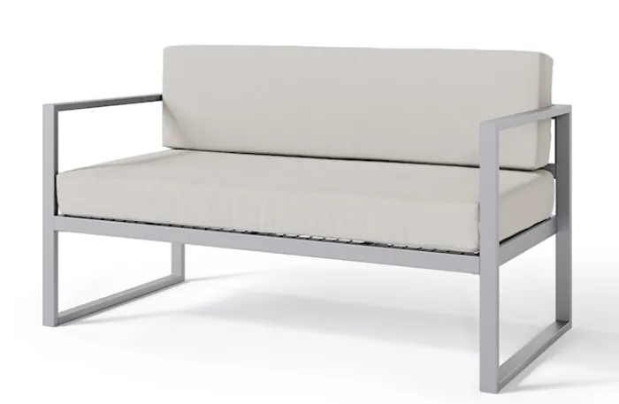 Sofa ogrodowa dwuosobowa Dywilly w tkaninie hydrofobowej szara/ szary stelaż