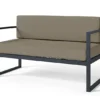 Sofa ogrodowa dwuosobowa Dywilly w tkaninie hydrofobowejjasnobrązowa/ czarny stelaż