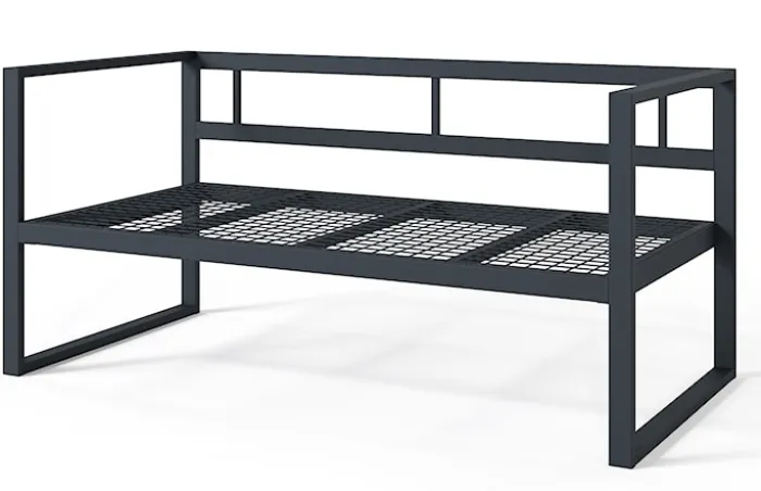 Sofa ogrodowa dwuosobowa Dywilly w tkaninie hydrofobowejjasnobrązowa/ czarny stelaż