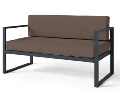 Sofa ogrodowa dwuosobowa Dywilly w tkaninie hydrofobowej brązowa/ czarny stelaż