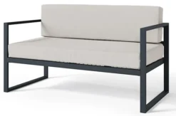 Sofa ogrodowa dwuosobowa Dywilly w tkaninie hydrofobowej szara/ czarny stelaż