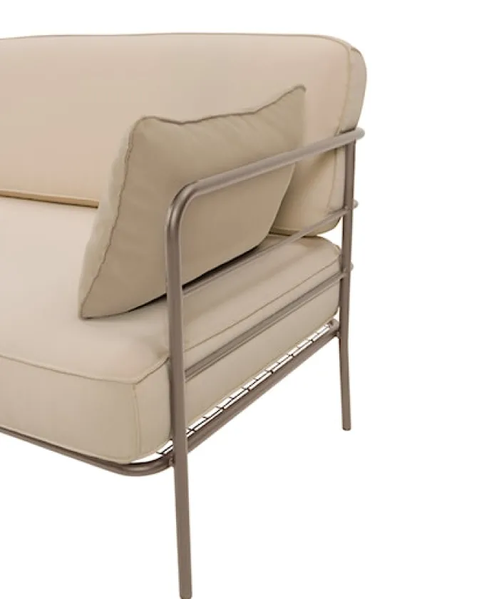 Sofa ogrodowa dwuosobowa Preggel 156 cm w tkaninie hydrofobowej beżowa/ beżowy stelaż