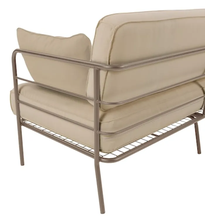 Sofa ogrodowa dwuosobowa Preggel 156 cm w tkaninie hydrofobowej beżowa/ beżowy stelaż