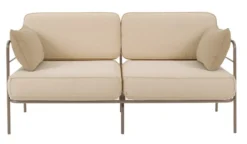 Sofa ogrodowa dwuosobowa Preggel 156 cm w tkaninie hydrofobowej beżowa/ beżowy stelaż