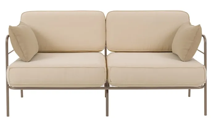 Sofa ogrodowa dwuosobowa Preggel 156 cm w tkaninie hydrofobowej beżowa/ beżowy stelaż