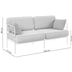 Sofa ogrodowa dwuosobowa Preggel 156 cm w tkaninie hydrofobowej beżowa/ beżowy stelaż