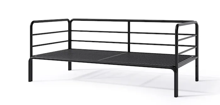 Sofa ogrodowa dwuosobowa Worcully w tkaninie hydrofobowej beżowa/ czarny stelaż