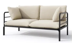 Sofa ogrodowa dwuosobowa Worcully w tkaninie hydrofobowej beżowa/ czarny stelaż