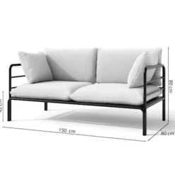 Sofa ogrodowa dwuosobowa Worcully w tkaninie hydrofobowej antracytowa/ czarny stelaż