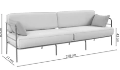 Sofa ogrodowa trzyosobowa Preggel w tkaninie hydrofobowej beżowa/ kremowy stelaż