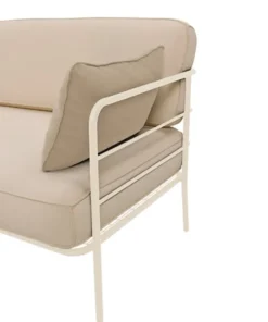 Sofa ogrodowa trzyosobowa Preggel w tkaninie hydrofobowej beżowa/ kremowy stelaż