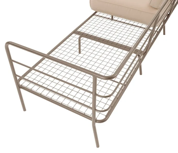 Sofa ogrodowa trzyosobowa Preggel w tkaninie hydrofobowej beżowa/ beżowy stelaż