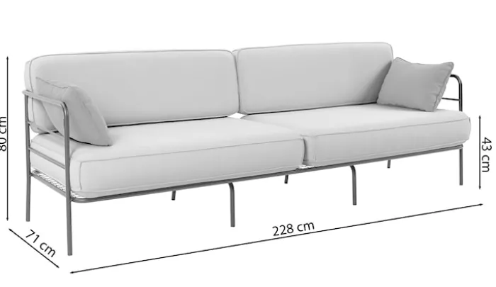 Sofa ogrodowa trzyosobowa Preggel w tkaninie hydrofobowej beżowa/ beżowy stelaż